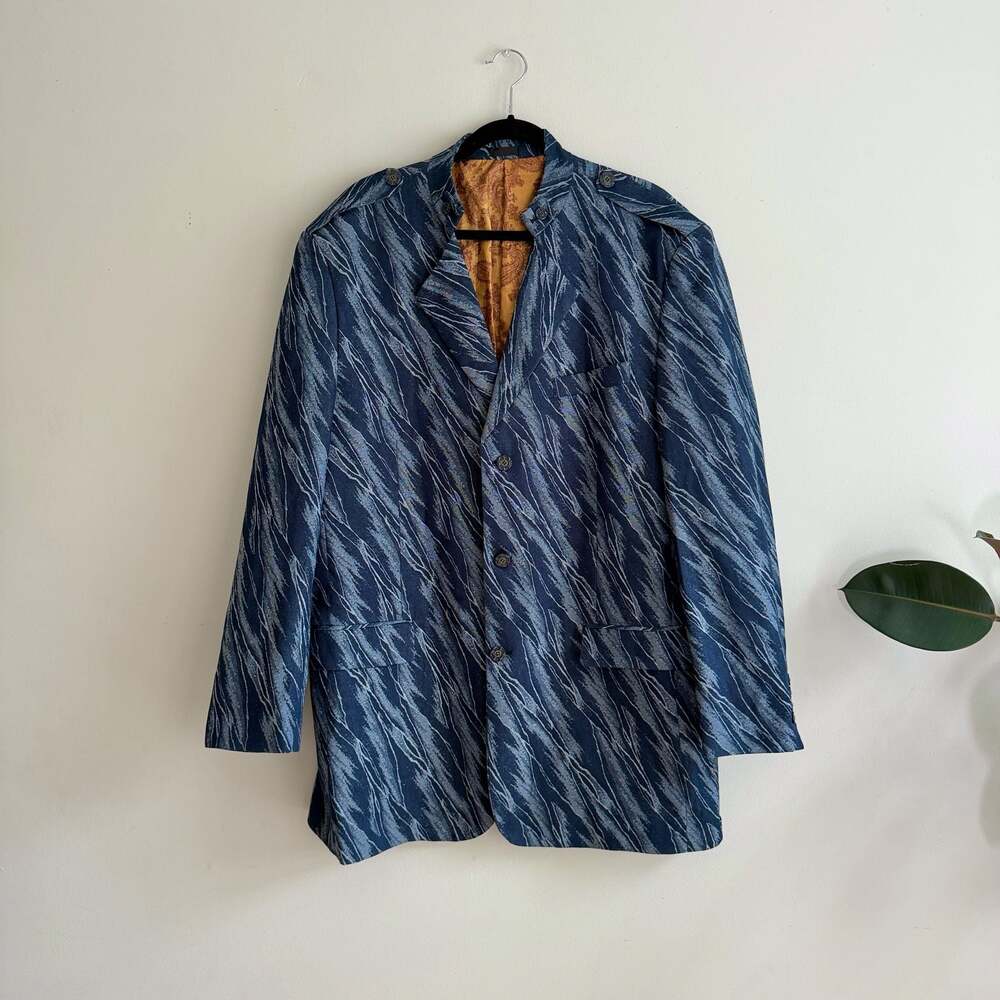 Falcone Superlative 150s Navy Abstract Pattern Blazer 46L
